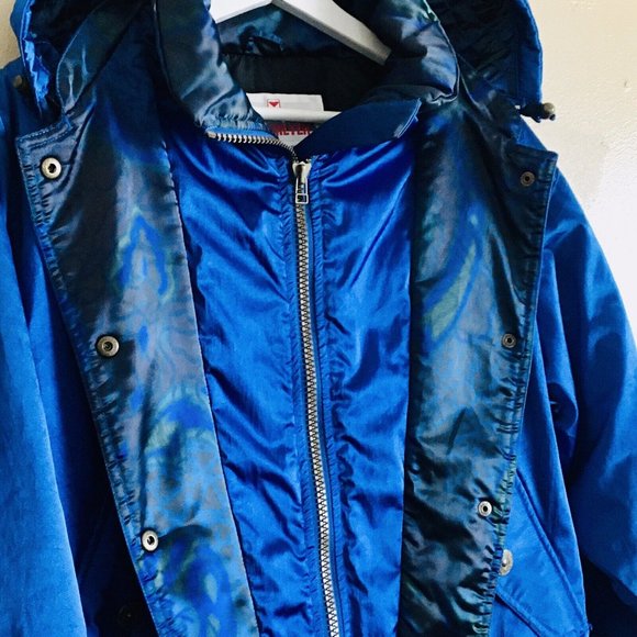 Vintage Obermeyer Retro Stardust Blue Hooded Ski Jacket Junior’s 16 Women’s M/L - Picture 3 of 11